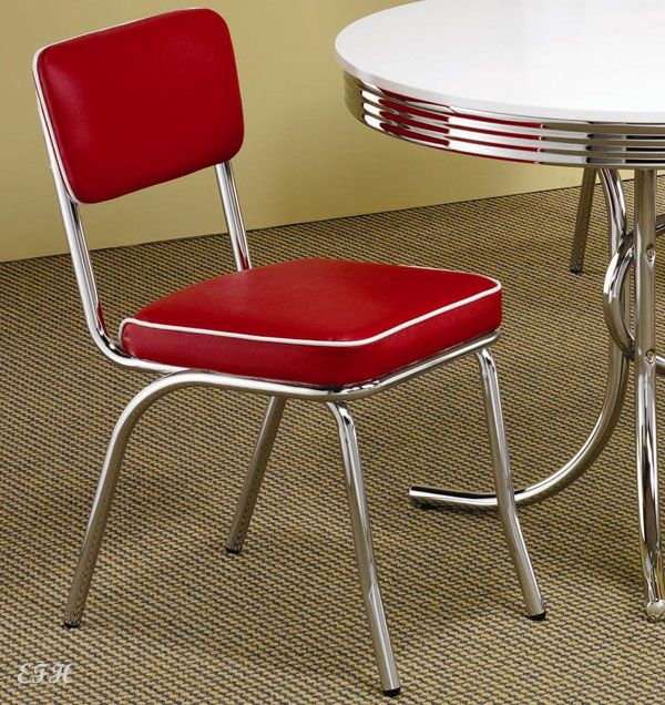 4 NEW 1950's RETRO STYLE CHROME METAL RED VINYL BISTRO KITCHEN DINING