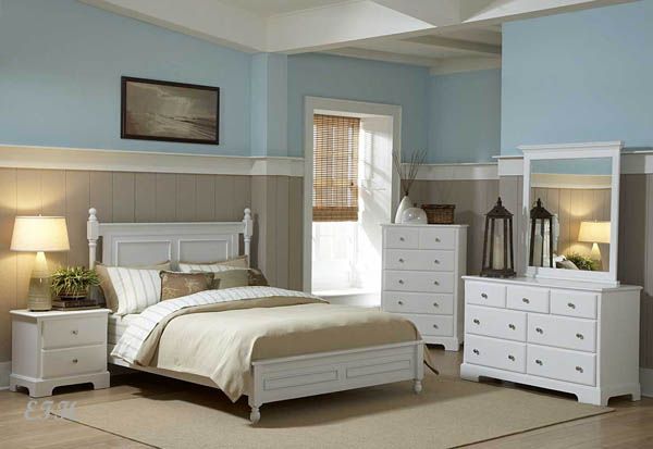 4PC MORELLE COTTAGE WHITE WOOD LOW PROFILE BEDROOM SET