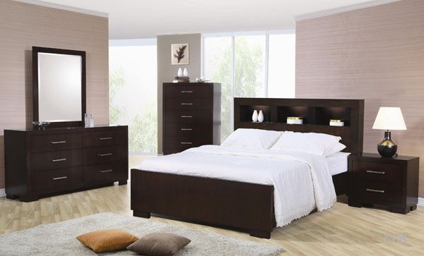 NEW 4PC JESSICA CAPPUCCINO WOOD BEDROOM SET W/ LIGHTING