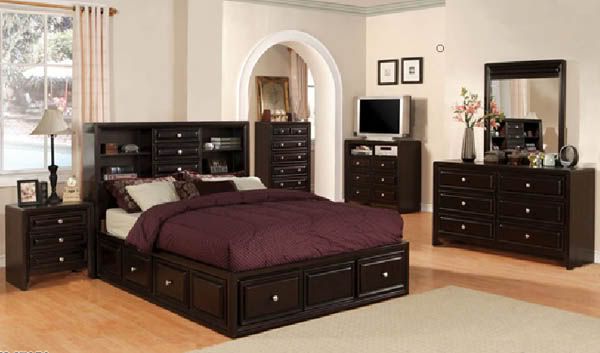 Details about NEW 4PC ESPRESSO WOOD BOOKCASE QUEEN BEDROOM SET