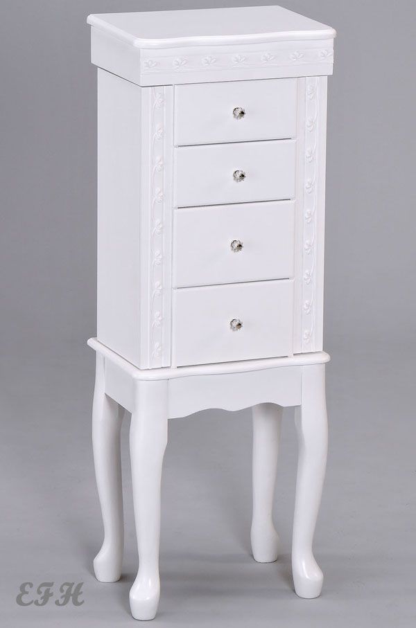New Didi White Finish Wood Jewelry Armoire Drawers eBay