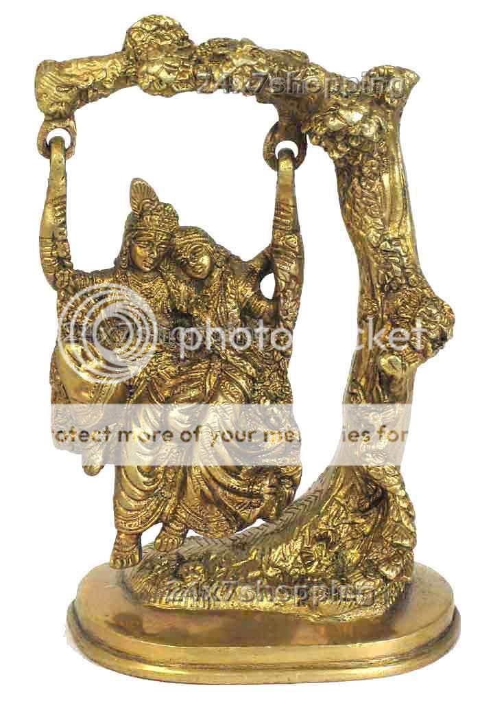 Brass Big Romantic Radha Krishna w/Engraved Jhula  