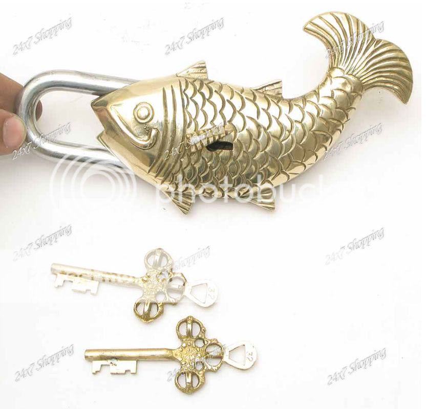 Solid Brass Carved Fish Figure Lock SECRET lOCK PADLOCK  