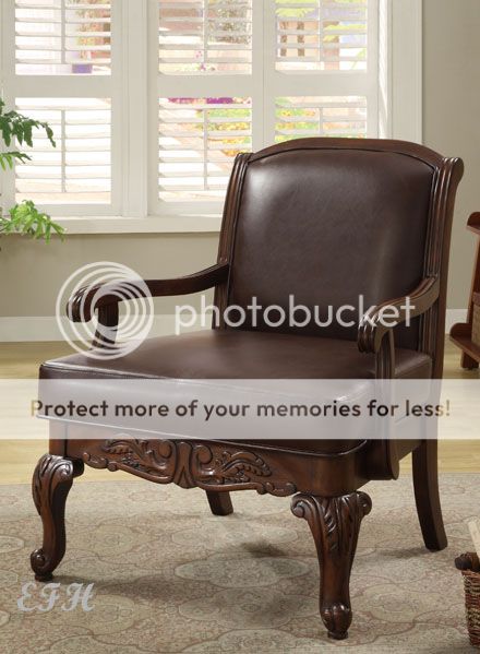 Peoria Brown Bycast Leather Armrest Wood Accent Chair