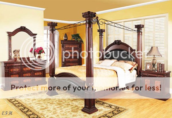 New 4pc Prado Traditional Cherry Finish Wood Canopy Bedroom Set