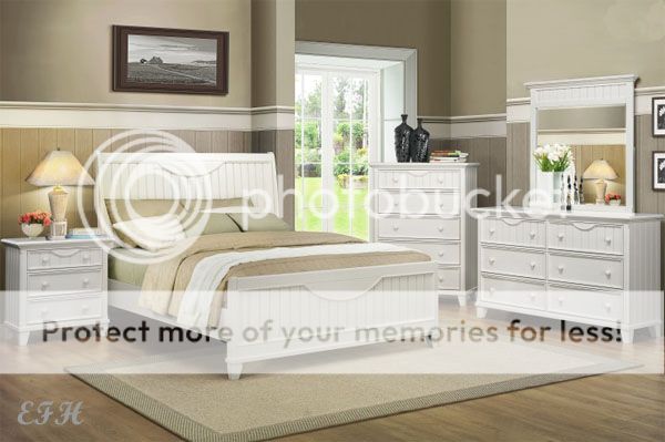 New 4pc Alyssa Cottage Style White Finish Wood Panel Queen Bedroom Set