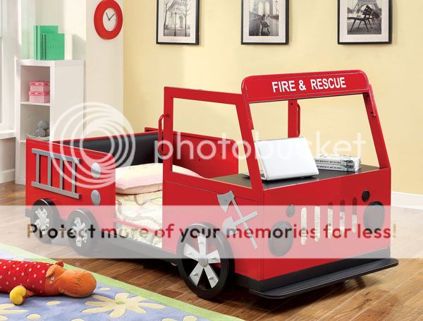 NEW RESCUE BLACK & RED FINISH METAL YOUTH FIRE TRUCK TWIN BED W ...