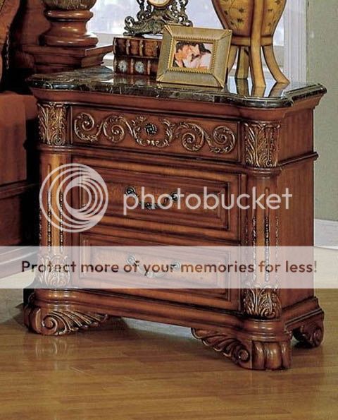 Royal Canterbury Ornate Queen King Canopy Cherry Finish Wood Marble Bedroom Set