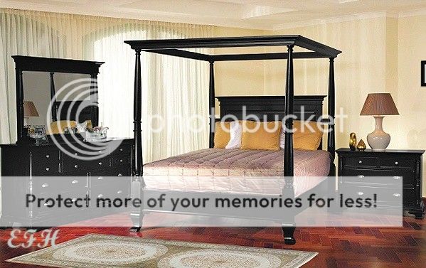 New Moca 4 PC Antique Black Finish Wood Queen Canopy Wood Bedroom Set