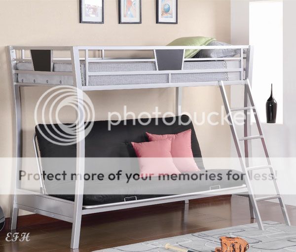 LeCLAIR SILVER METAL FINISH TWIN FULL FUTON BUNK BED  