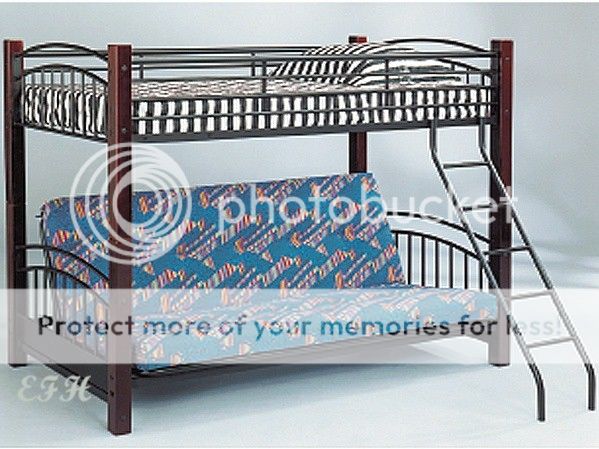 NEW BLACK METAL & CHERRY WOOD TWIN FULL FUTON BUNK BED  