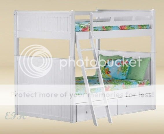 NEW WHITE FINISH WOOD BEAD BOARD FULL BUNK BED  