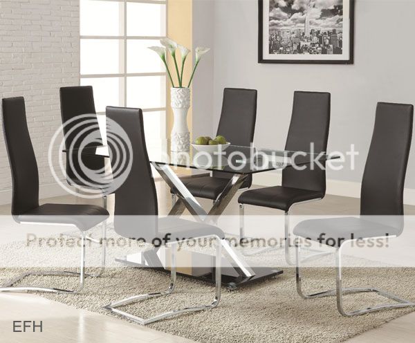 New 5pc Sanya Modern Glass Chrome Metal Dining Table Set Black or White Chairs
