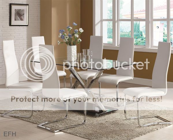 New 5pc Sanya Modern Glass Chrome Metal Dining Table Set Black or White Chairs