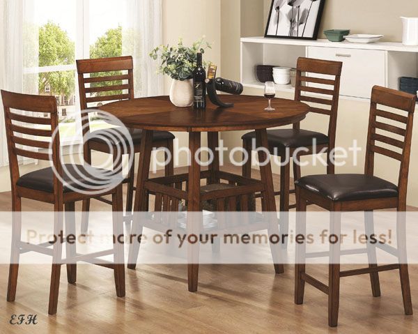 New 5pc Knoxville Oak Finish Wood Round Top Counter Height Dining Table Set