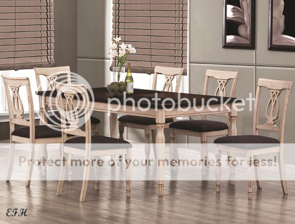 New 7pc Camille Two Tone Merlot Antique White Finish Wood Dining Table Set