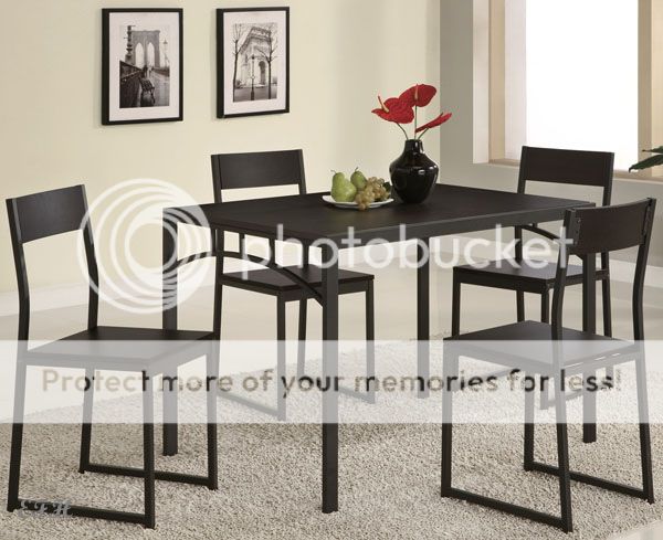 New 5pc Dane Cappuccino Wood Black Metal Dining Table Set