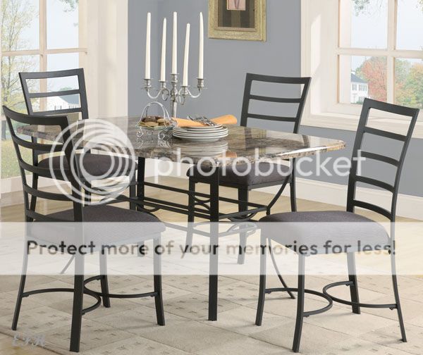 New 5pc Sinclair Faux Marble Top Black Finish Metal Dining Table Set