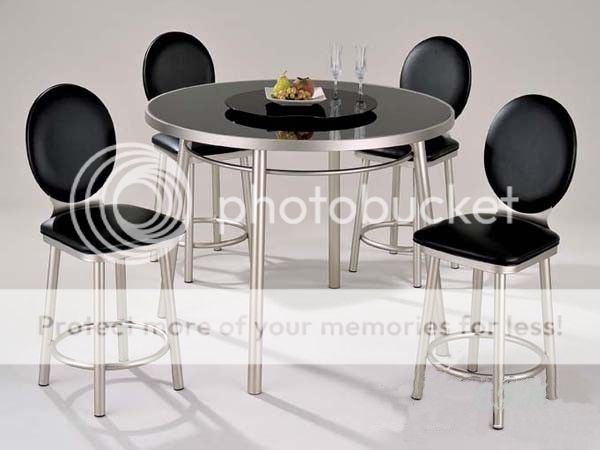 5PC MODERN GLASS TOP SILVER COUNTER DINING TABLE SET  