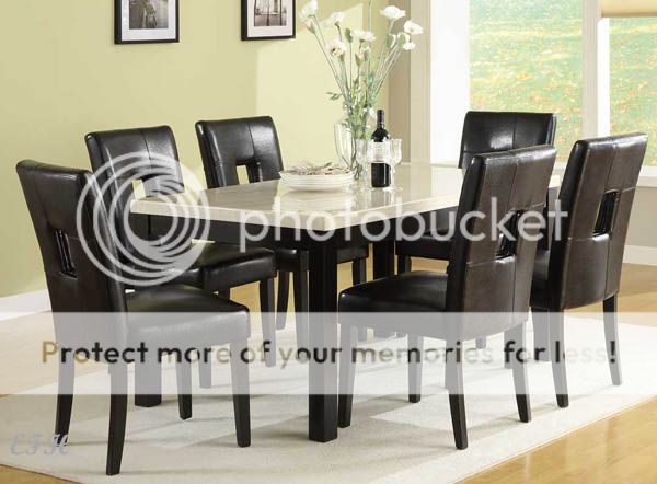 7pc Archstone Faux Marble Black Wood Dining Table Set