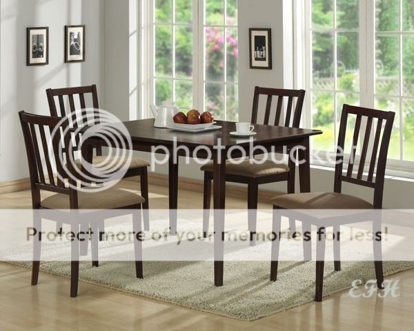 5PC LOW SHEEN ESPRESSO DINING DINETTE WOOD TABLE SET  