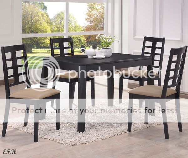 New 5pc Sitka Contemporary Black Finish Wood Dining Table Set w Chairs