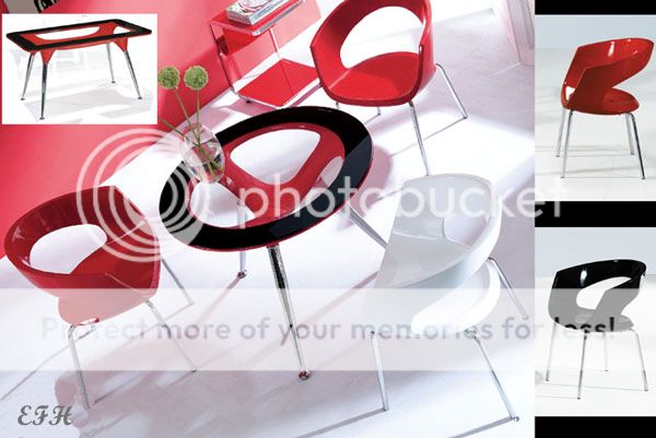 New 4pc Modern Fiberglass Chrome Henna Dining Table Set