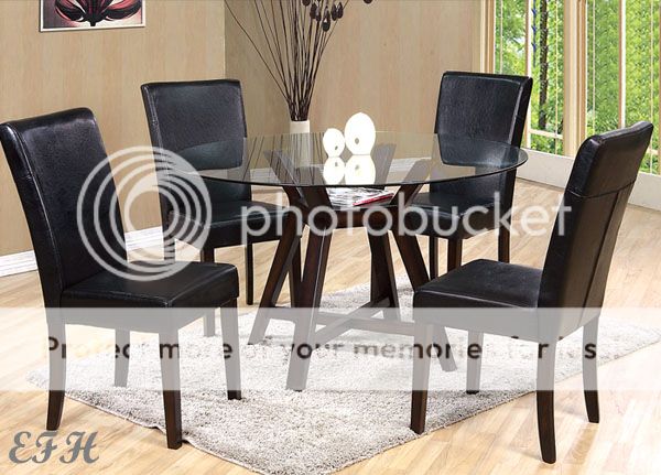 New 5pc Toronto Dark Oak Finish Wood Round Glass Top Dining Table Set