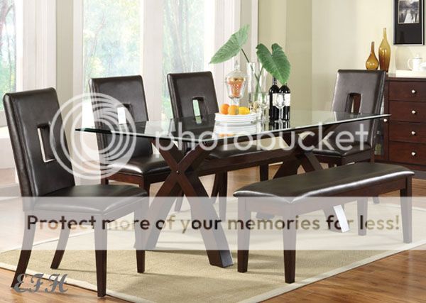 NEW 6PC LANDIN GLASS CHERRY WOOD DINING TABLE SET BENCH  