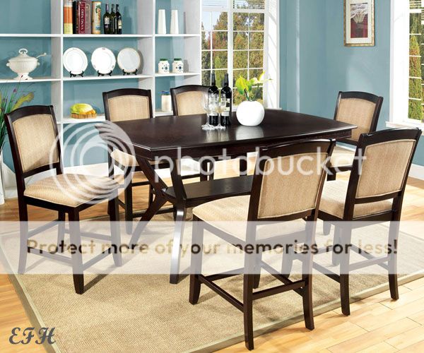 New 7pc Ellendale II Espresso Wood Kitchen Counter Height Dining Table Set